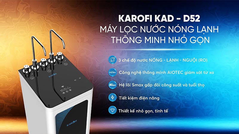 Máy lọc nước nóng lạnh Karofi KAD-D52 nhỏ gọn, thông minh